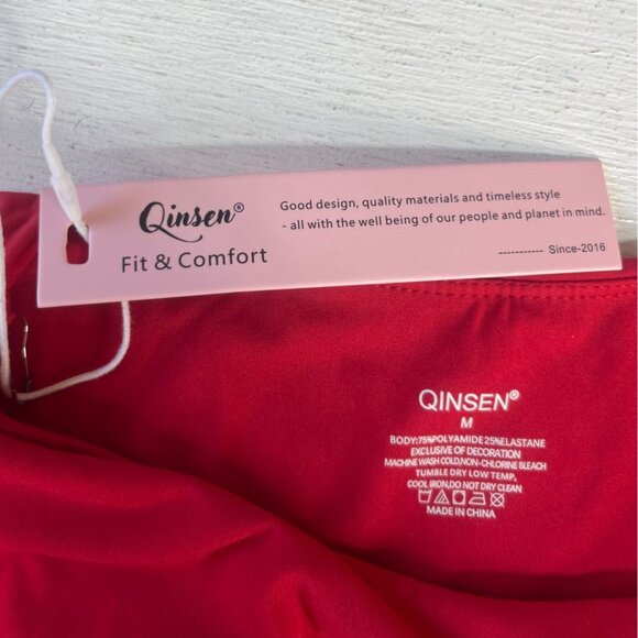 Qinsen Short Sleeve Bodysuit Womens Small Red New - Picture 5 of 6